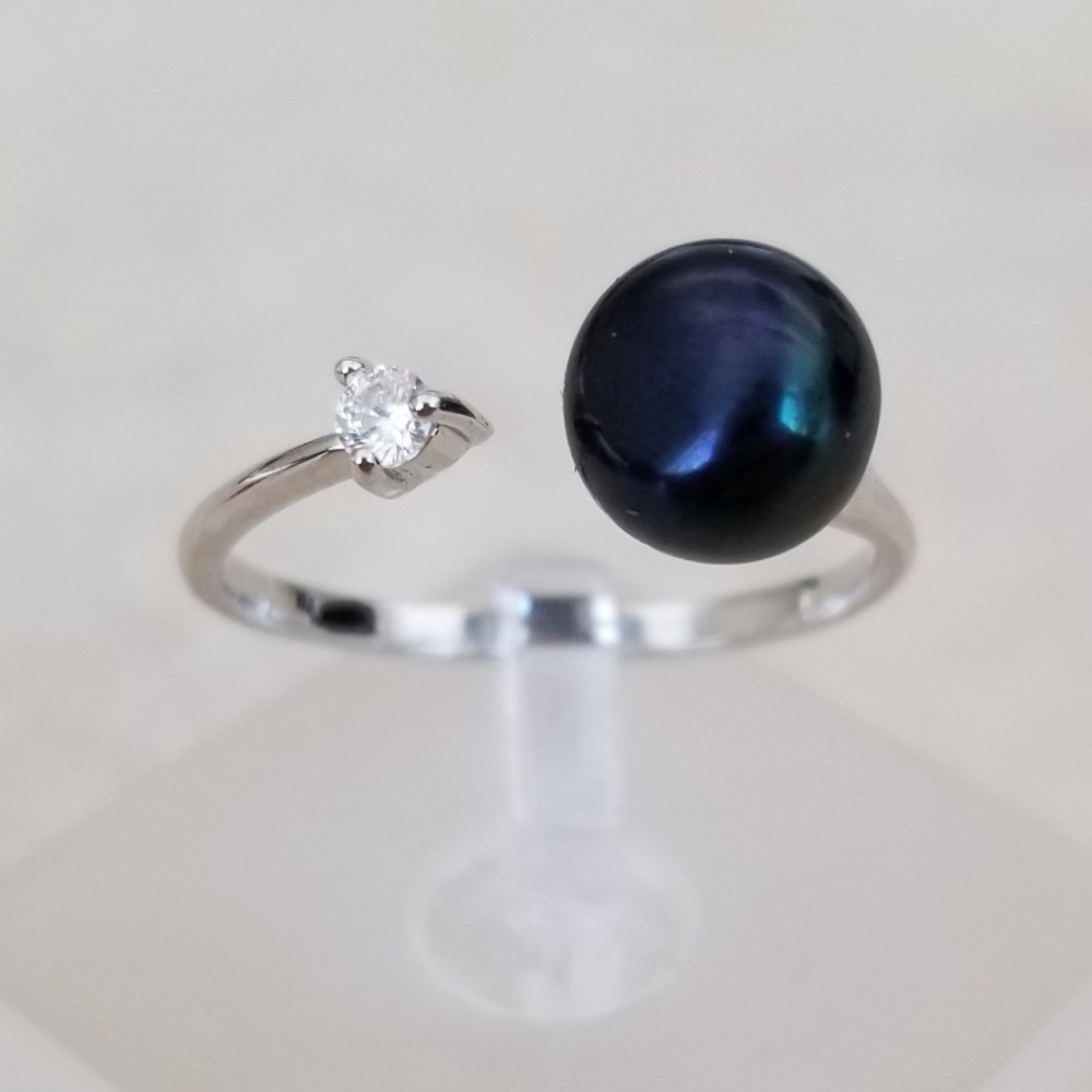 8mm Freshwater Black Pearl Open Design Ring